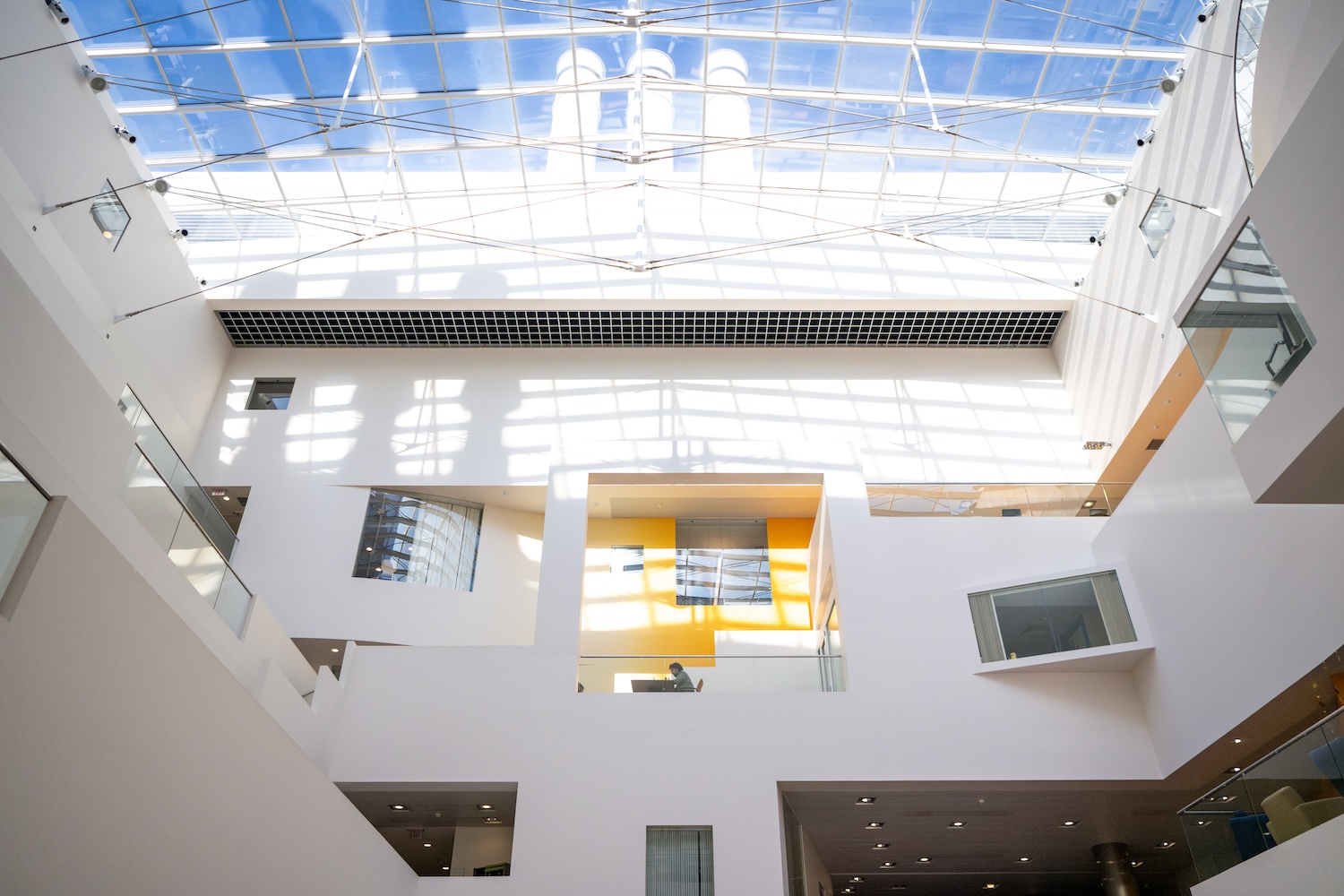 Interior of Building 46 atrium area and ceiling